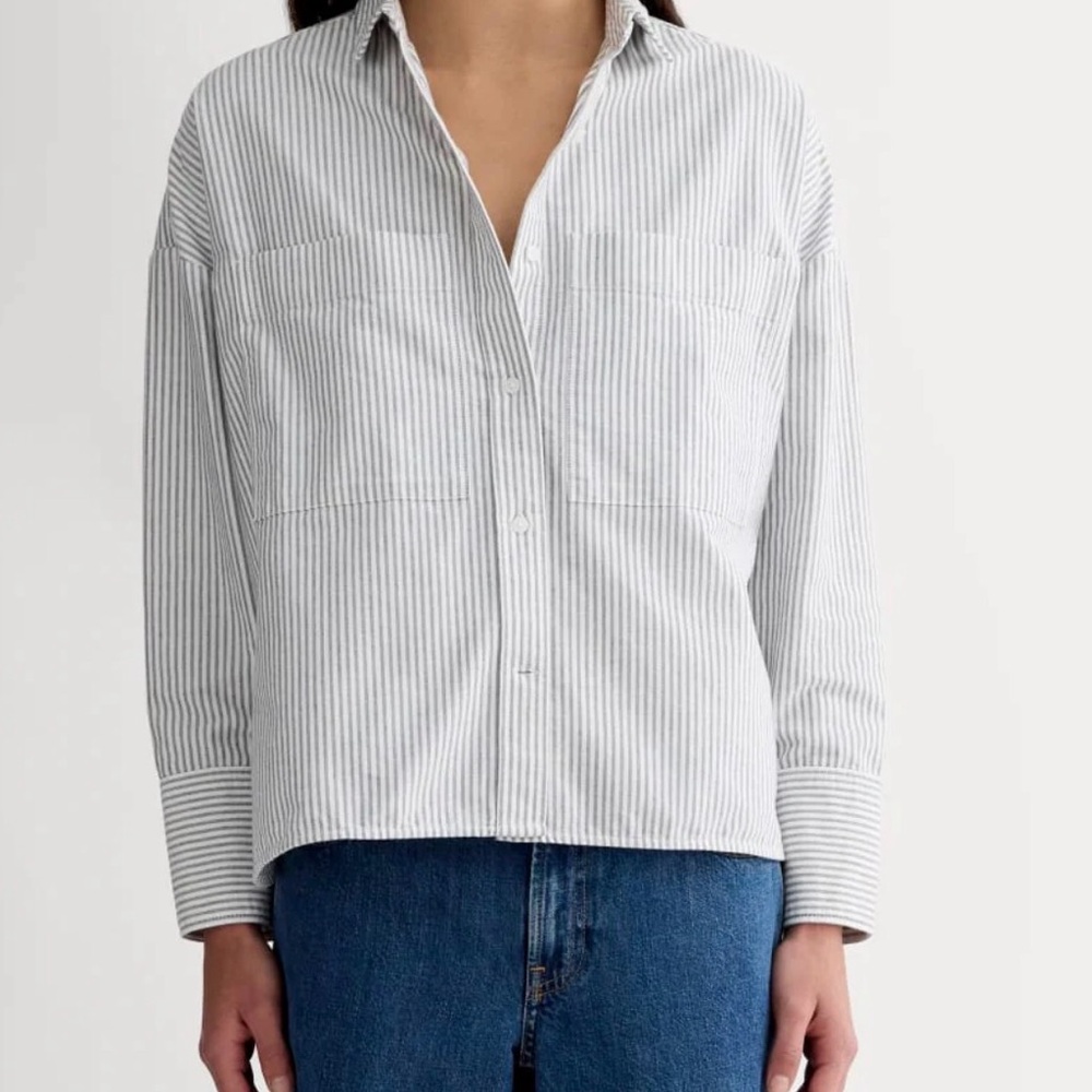 Everlane Boxy Oxford Striped Button-Front Shirt - White & Light Gray